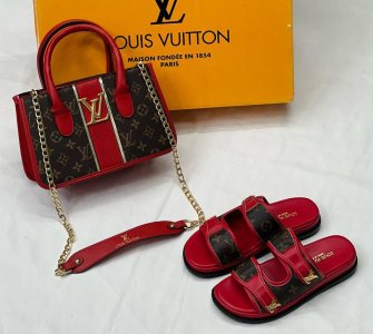 Louis Vuitton sandals and matching handbags